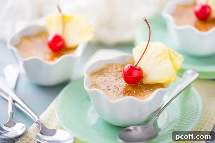 The delightful combination of brown sugar and pineapple creates a truly harmonious flavor in this creme brulee. Its simple preparation ensures a crunchy caramelized topping that provides a remarkable contrast to the smooth, creamy custard.