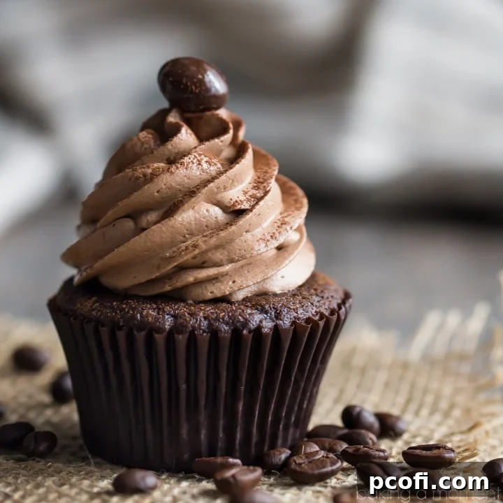 Moist, deeply chocolatey cupcakes topped with silky espresso Swiss buttercream – the ultimate mocha treat.