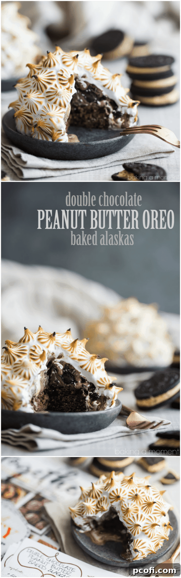 Double Chocolate Peanut Butter Oreo Baked Alaskas - The ultimate showstopping dessert for any occasion.