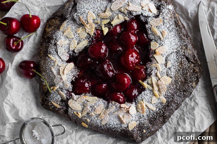 A freshly baked Chocolate Cherry Galette, ready to be served.