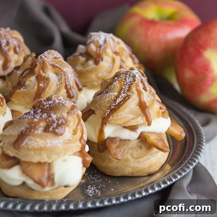 Crusty choux puffs generously filled with sweet and tart caramel apples and a cloud-like pastry cream, elegantly drizzled with rich salted caramel. A quintessential fall dessert perfect for any special occasion.