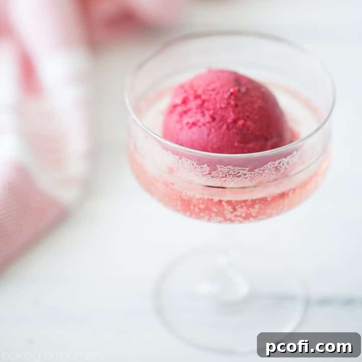 Vibrant Cranberry Sorbet Champagne Floats in elegant glasses, ready for a party.