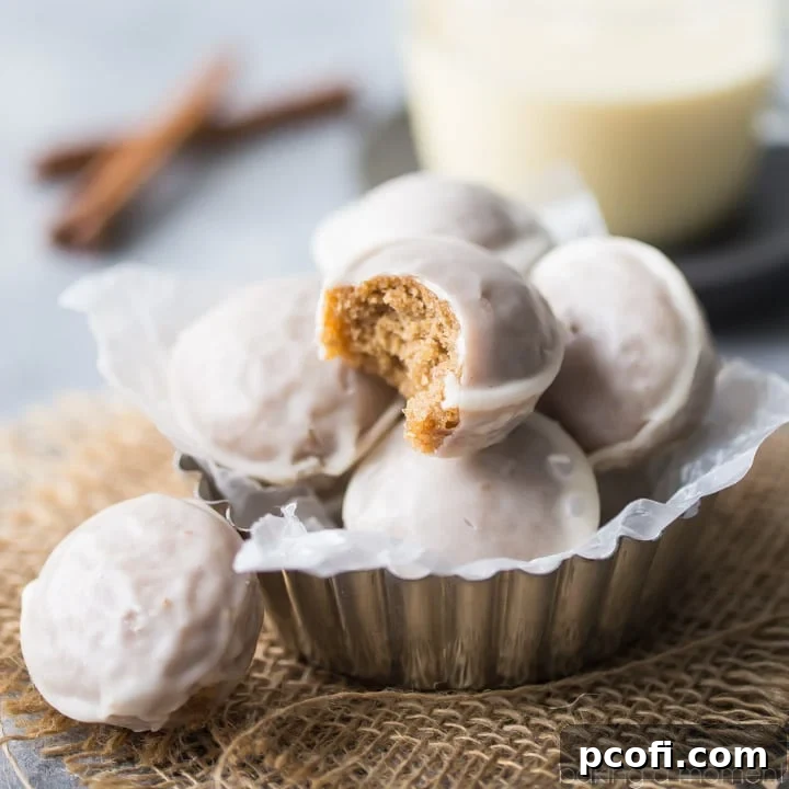 Delicious Baked Cinnamon Eggnog Donut Holes, a delightful gluten-free and whole-grain holiday treat, perfect for breakfast or brunch. Made with Among Friends baking mix.
