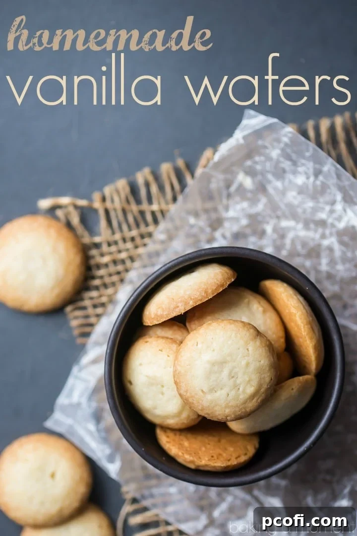 Key ingredients for homemade vanilla wafers, including butter, sugars, milk, vanilla, and flour, laid out neatly.