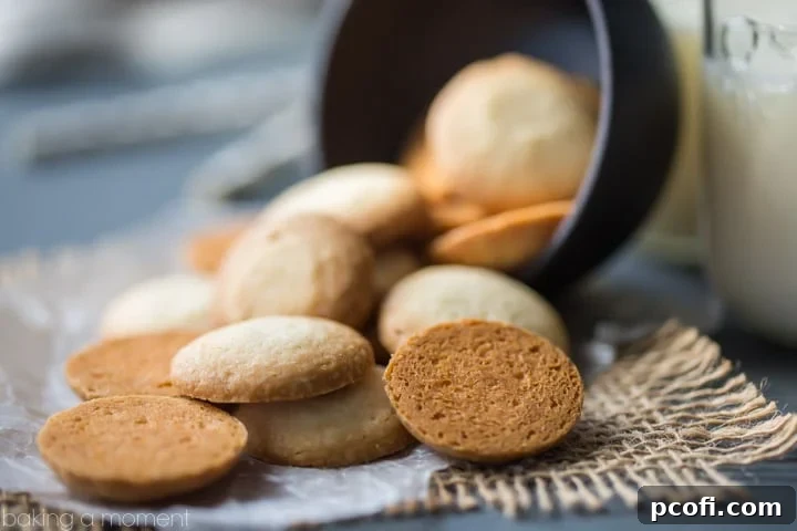 Stack of homemade vanilla wafers, perfect for snacking or dessert bases.