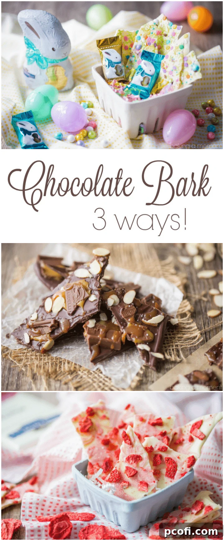 Chocolate Bark 3 Ways: Featuring white chocolate funfetti, dark chocolate with almonds, salted caramel & sea salt, or strawberries & cream! So simple to make and a great homemade gift idea. food desserts chocolate