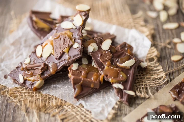 Chocolate Bark- one of the easiest and most fun homemade candy recipes! This almond, caramel and sea salt version features Ghirardelli chocolate. food desserts chocolate