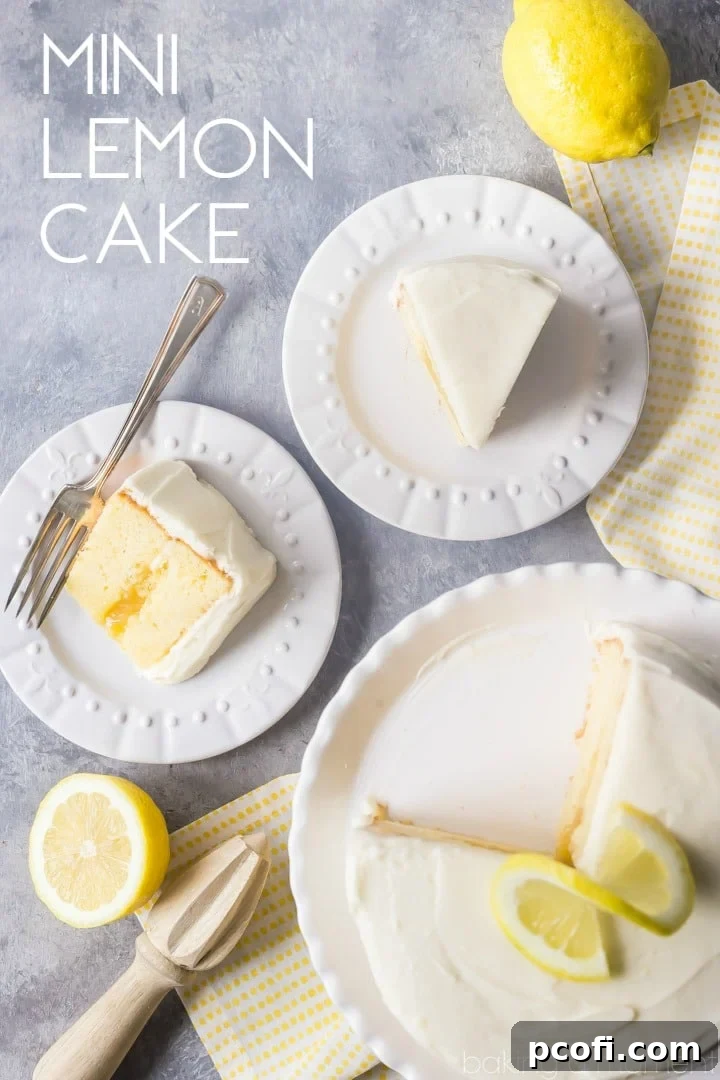Layers of moist mini lemon cake filled with lemon curd and frosted with tangy cream cheese frosting.