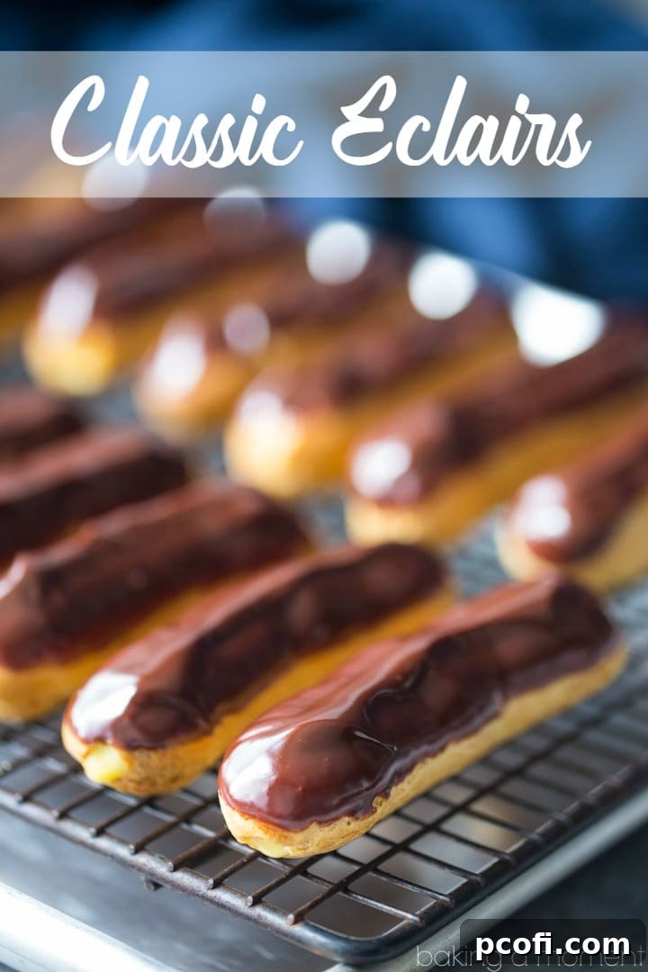 A close-up of a perfectly golden-brown choux pastry shell, ready for filling. Indicating the crisp texture of homemade eclairs.