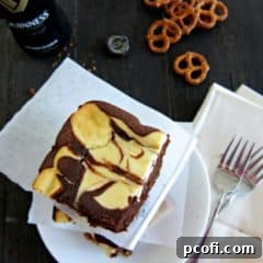 Guinness Cheesecake Brownies with Pretzel Crust