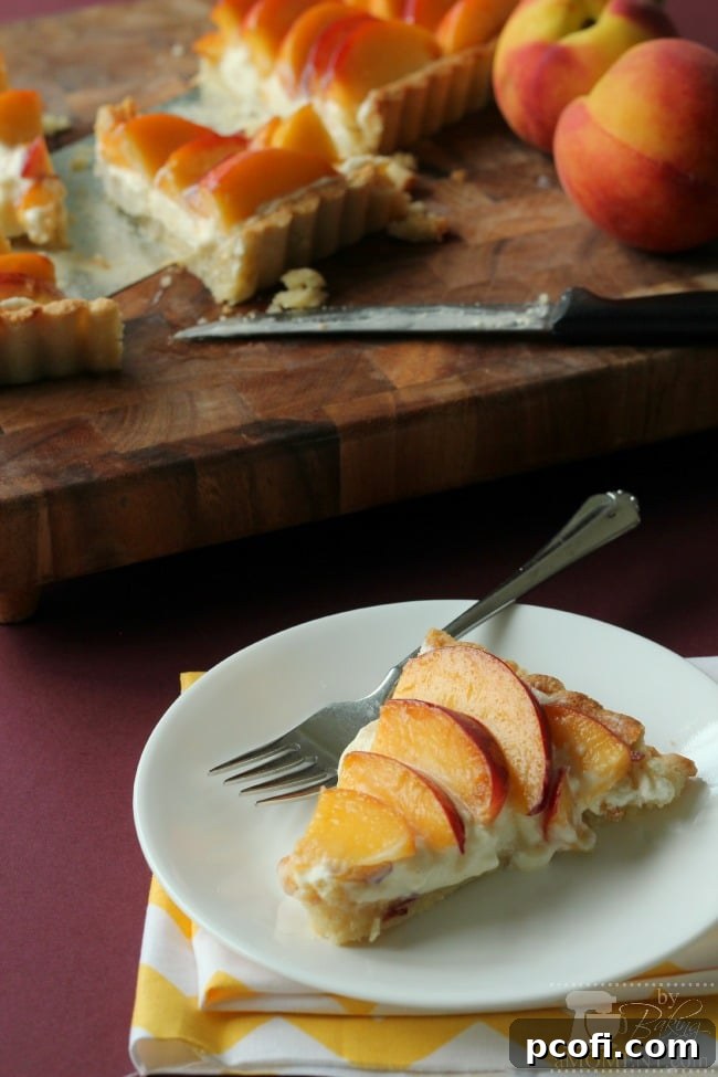 Full Peach Amaretto Cheesecake Tart Ready to Serve