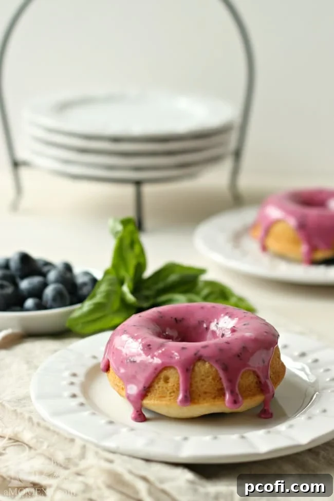 Glazed baked blueberry sour cream donuts