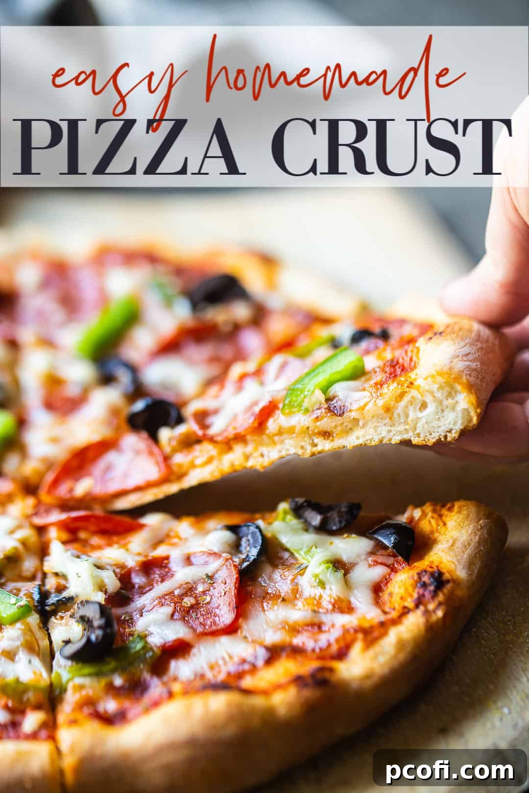 How to make easy homemade pizza dough, baked and served on a rustic wooden board, highlighting the perfect golden crust.