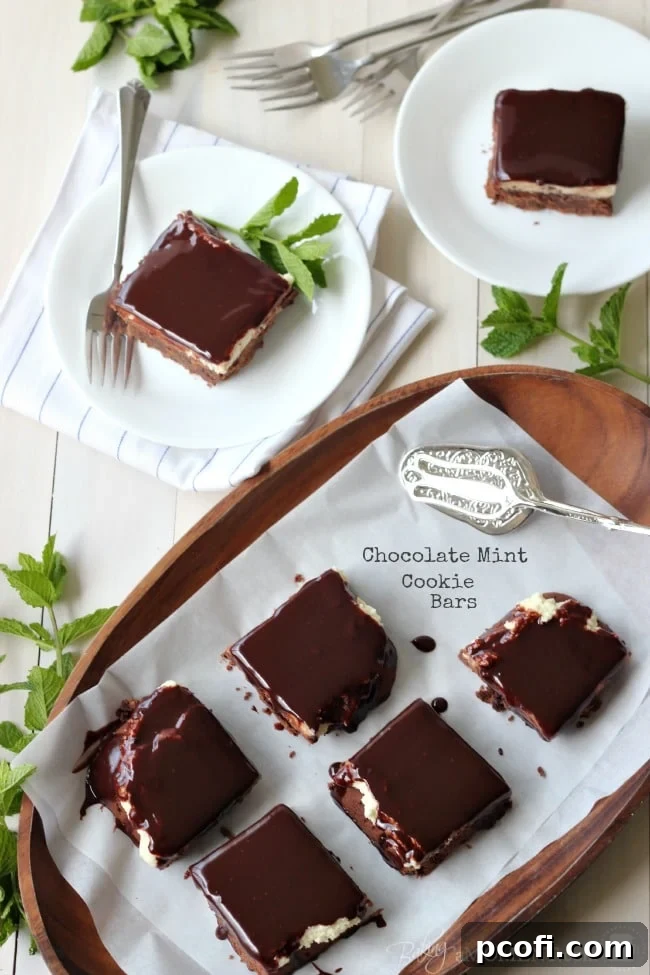 Close-up of the delectable Chocolate Mint Cookie Bars