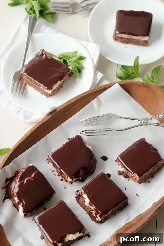 Platter of freshly cut Chocolate Mint Cookie Bars