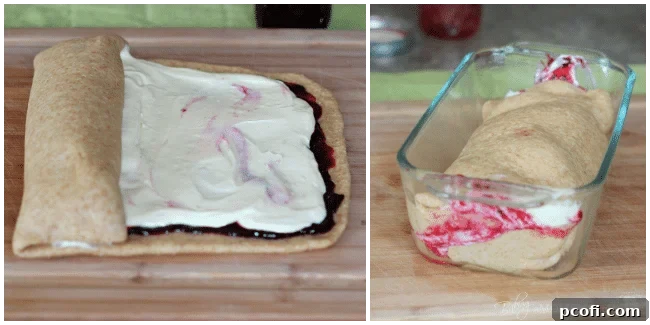 Rolling Dough with Blackberry Cream Cheese Swirl