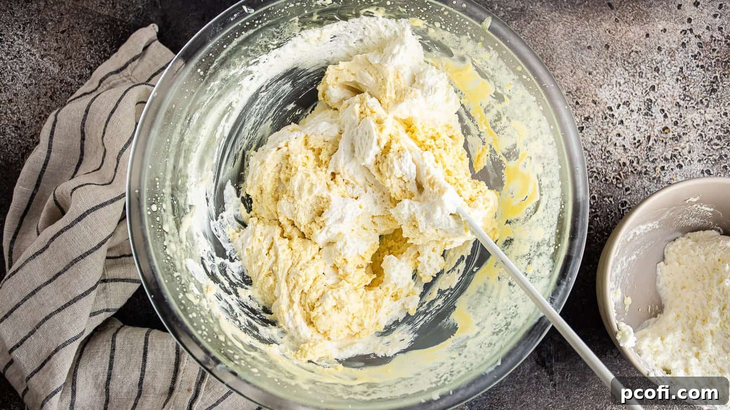 Folding whipped cream into tiramisu filling.