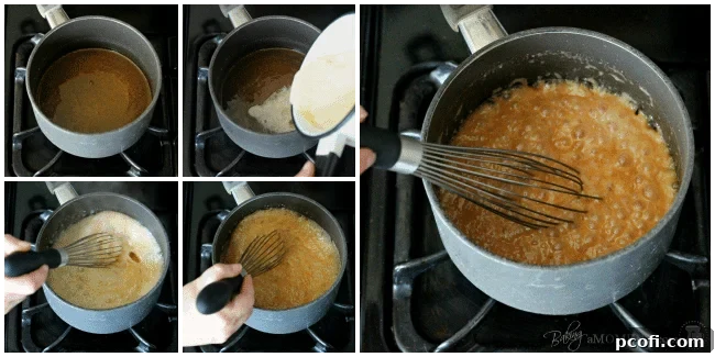 Whisking Homemade Salted Caramel Sauce Until Smooth