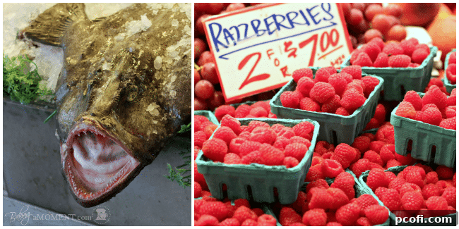 Vibrant produce and flowers at Pike Place Market