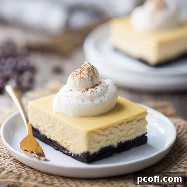 Cool and creamy White Russian Cheesecake Bars with a hint of coffee and a boozy kick, just like the classic cocktail in dessert form.