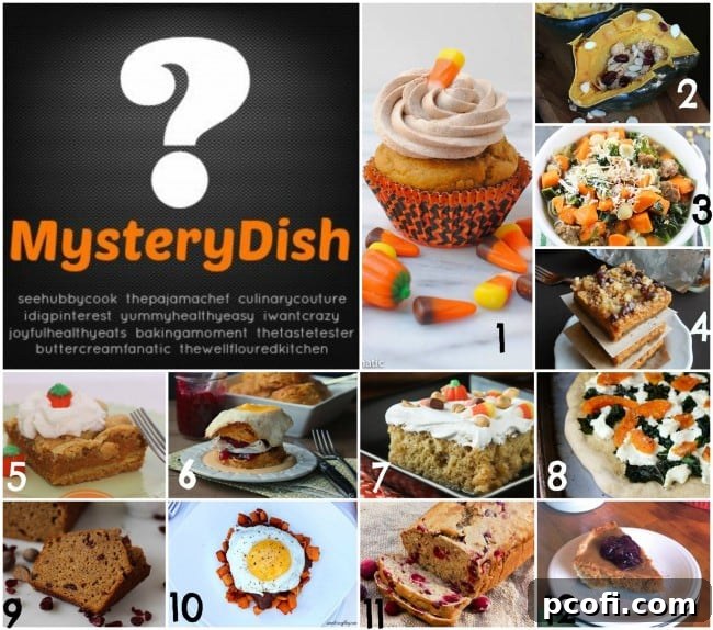 Collage of various Mystery Dish October recipes featuring fall ingredients