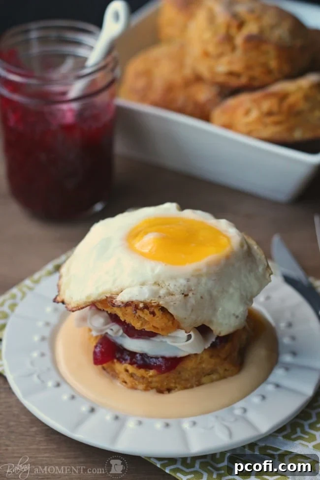 The impressive Sweet Potato, Smoked Turkey, and Cranberry Croque Madame with a rich Mornay sauce.