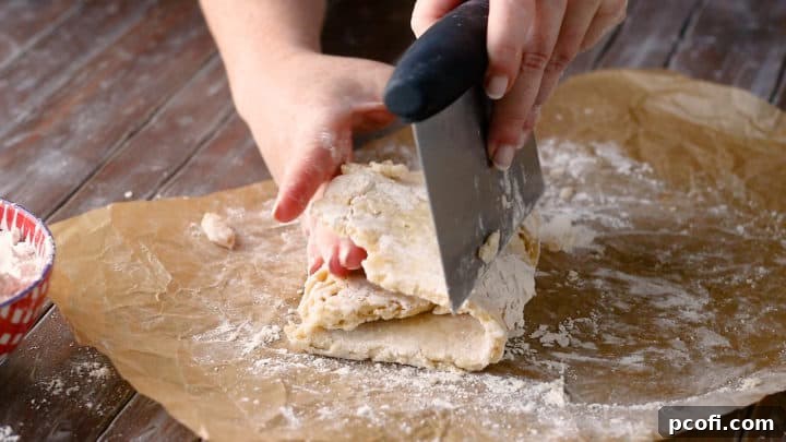 Demonstrating the lamination of pie crust dough by repeatedly folding it into thirds, building layers for flakiness.