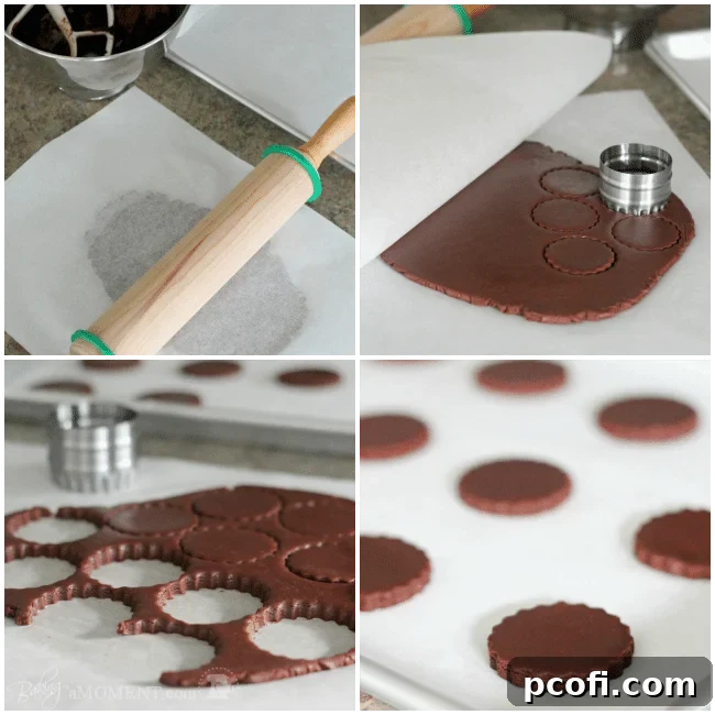 Stack of freshly baked chocolate sugar cookies on a white plate