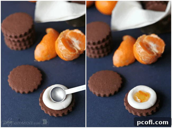 Close-up of Chocolate Orange Sandwich Cookie with Marmalade Center
