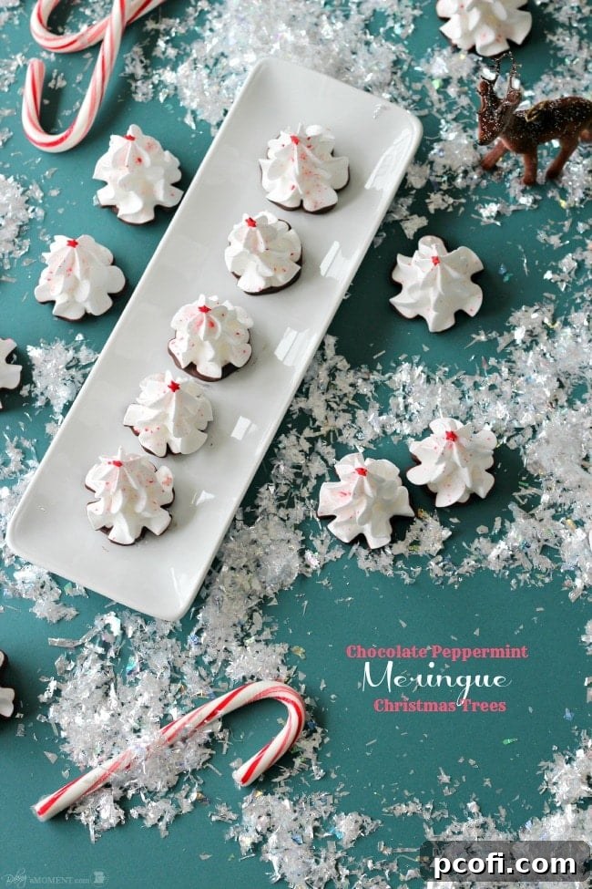 Chocolate Peppermint Meringue Christmas Trees | Baking a Moment