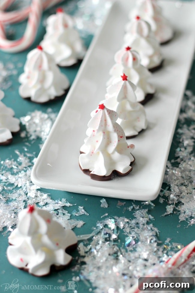 Chocolate Peppermint Meringue Christmas Trees | Baking a Moment
