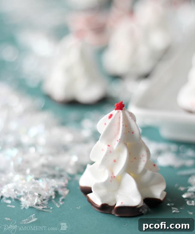 Chocolate Peppermint Meringue Christmas Trees | Baking a Moment