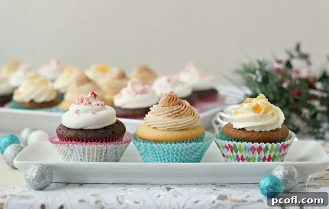 Festive Holiday Cupcake Selection: Gingerbread, Eggnog, and Hot Cocoa Delights for Your Christmas Dessert Table
