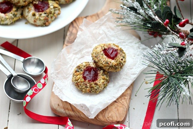 Cranberry Pistachio Cream Cheese Thumbprint Cookies | Baking a Moment