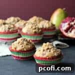 Skinny Pomegranate Pear Muffins with Ginger Oat Streusel