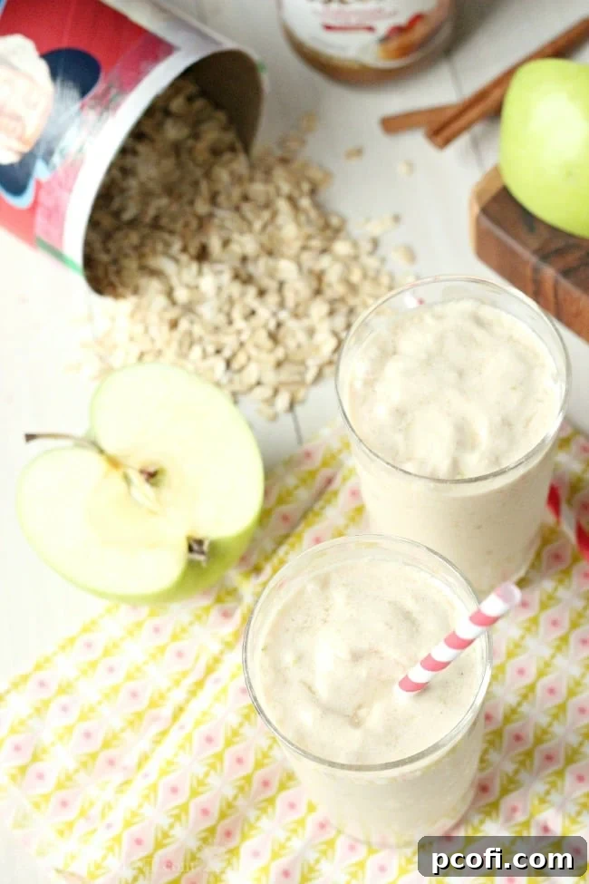 Green Apple Cookie Butter Oat Smoothie - close up