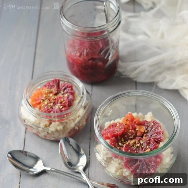 Creamy Rice Pudding topped with bright blood oranges and a luscious vanilla cardamom syrup. A comforting winter dessert.