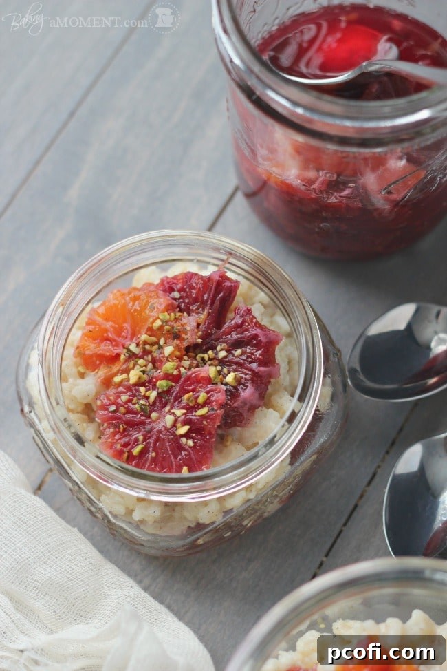 A bowl of freshly made, warm rice pudding, ready for toppings, showcasing its smooth and creamy texture.