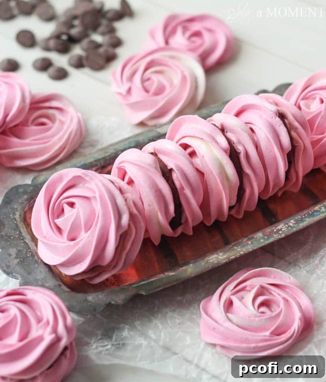 Delicate meringue rosettes waiting to be filled with creamy ganache