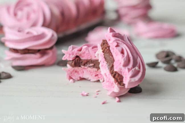Sweet and airy meringue rosettes filled with a rich chocolate center