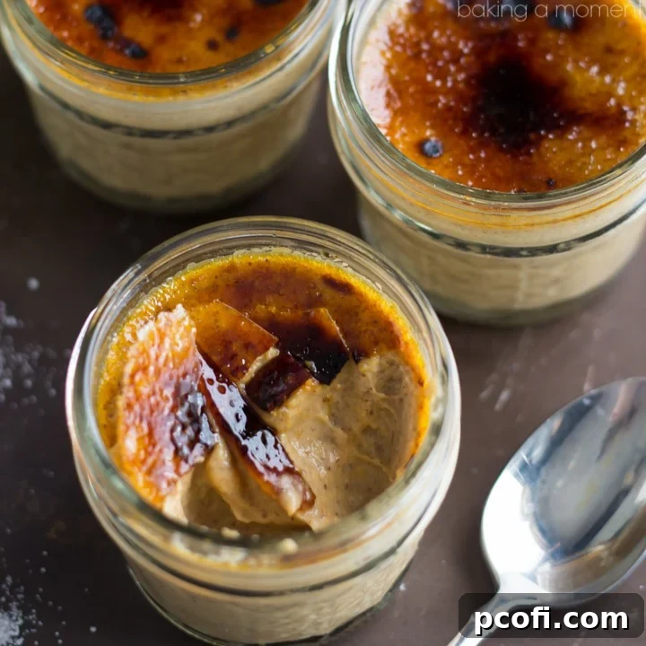 Elegant Pumpkin Creme Brulee, featuring a creamy custard base and a perfectly caramelized sugar top.