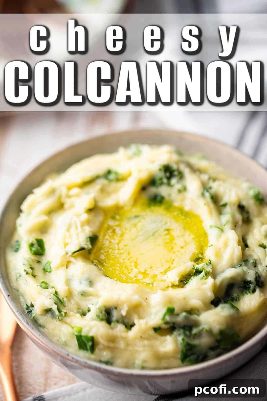 Cheesy Colcannon, a delicious blend of mashed potatoes, sharp cheddar cheese, and fresh greens, perfect for any meal.