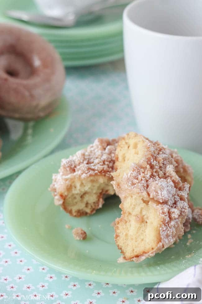 Close-up of Homemade Crumb Donut showing Moist Interior and Cinnamon Glaze