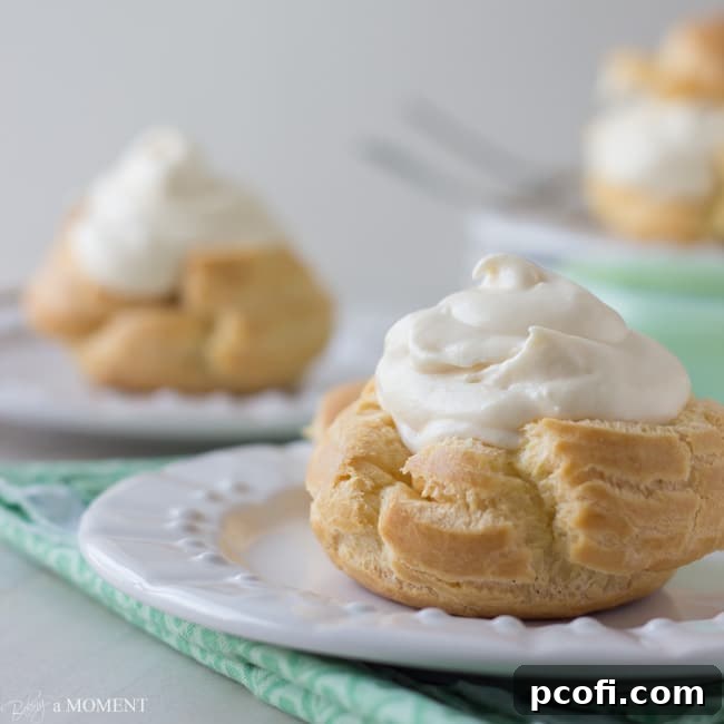 Sliced open cream puff shell ready for filling