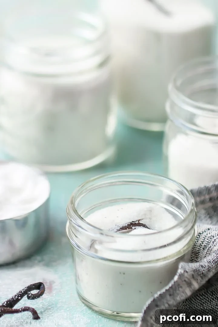 Vanilla sugar takes only seconds to make, and it's so fragrant and delicious!  I use it in so many things, and it makes an easy homemade gift!  #food #desserts #homemade #gift #holiday #christmas #easy #vanilla #sugar #jar