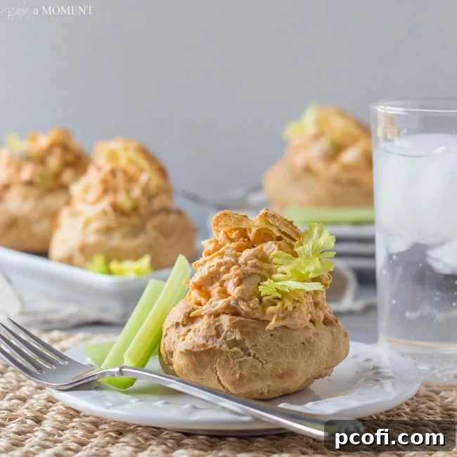 Buffalo Chicken Salad in Blue Cheese Gougeres | Baking a Moment