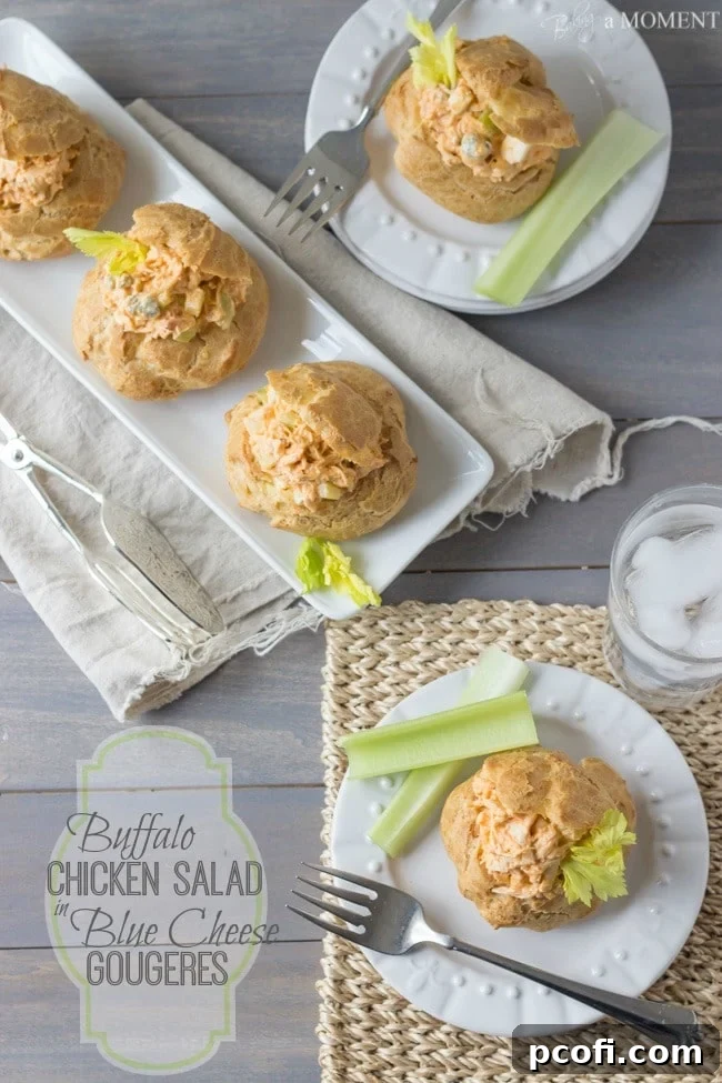 Buffalo Chicken Salad in Blue Cheese Gougeres | Baking a Moment