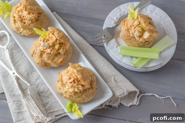 Buffalo Chicken Salad in Blue Cheese Gougeres | Baking a Moment
