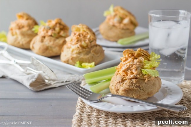 Buffalo Chicken Salad in Blue Cheese Gougeres | Baking a Moment