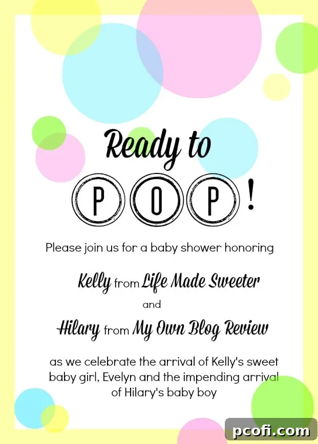 Virtual baby shower invitation with 'Ready to Pop!' theme.